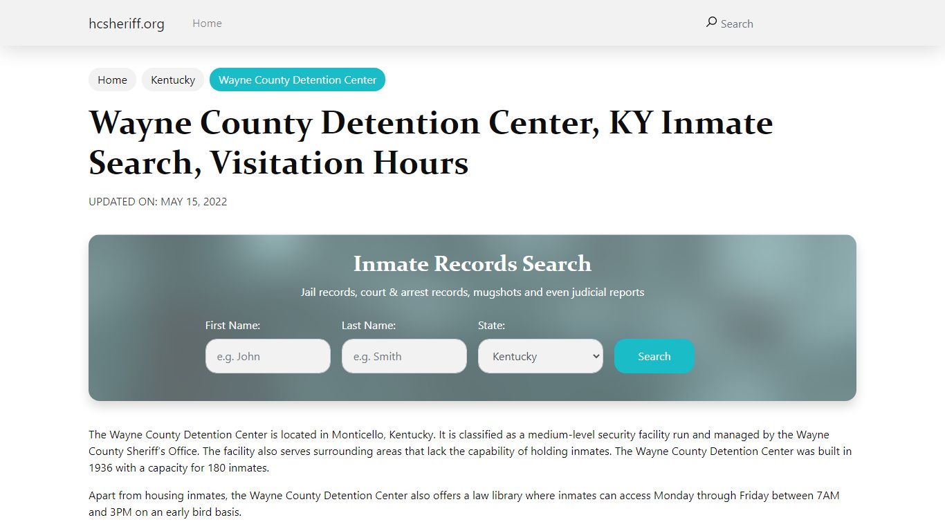 Wayne County Detention Center, KY Inmate Search ...